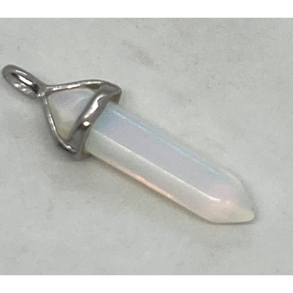 Crystal Quartz White Jade Pendant 1.75” Double Terminated Hexagonal Point Silver - Picture 4 of 13